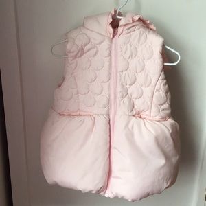 Pink puffer vest with hood